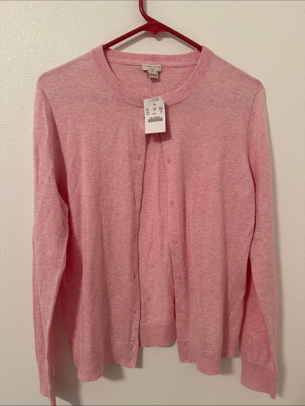J. Crew Light Pink Button-Front Crewneck Cardigan